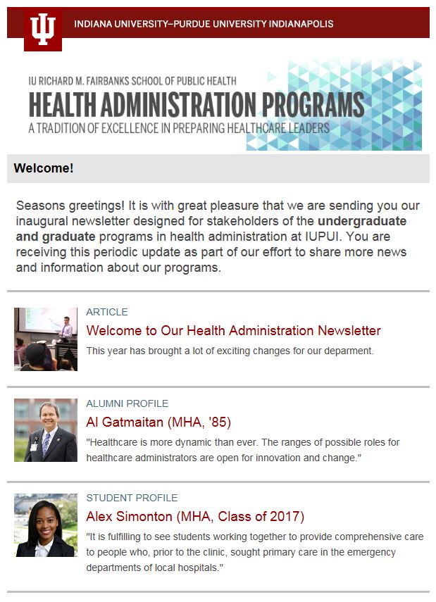 Health Administration Newsletter Screenshot